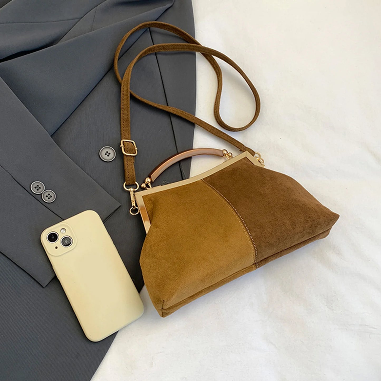 Faux Suede Fashion Handbag