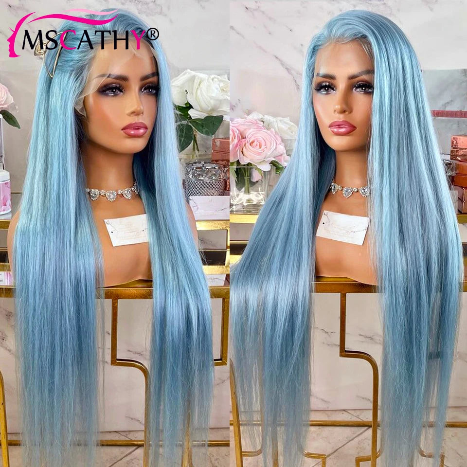 Blue Colored Lace Front Brazilian Human Hair Wigs