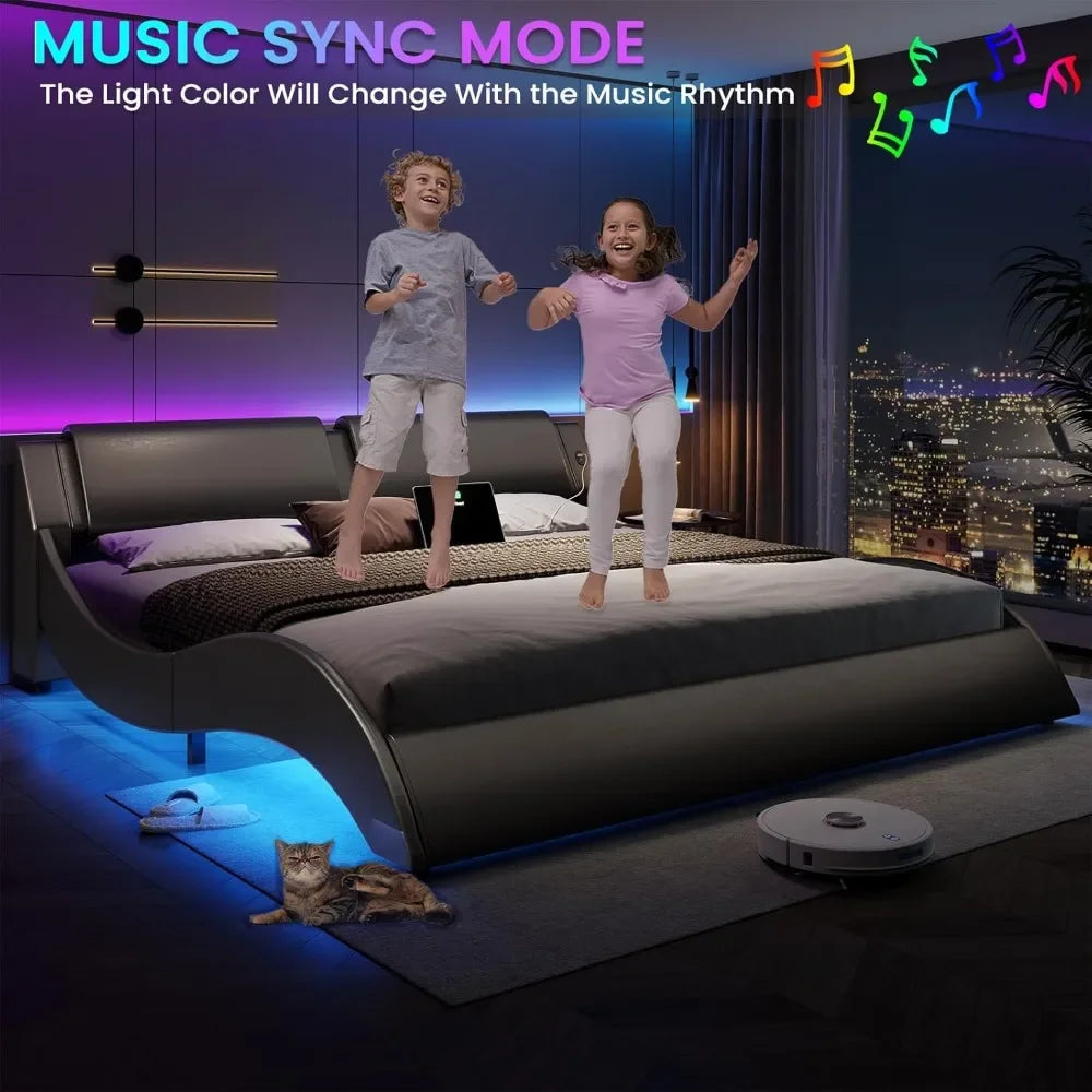 California King Bed Frame with Headboard USB & Type-C Ports