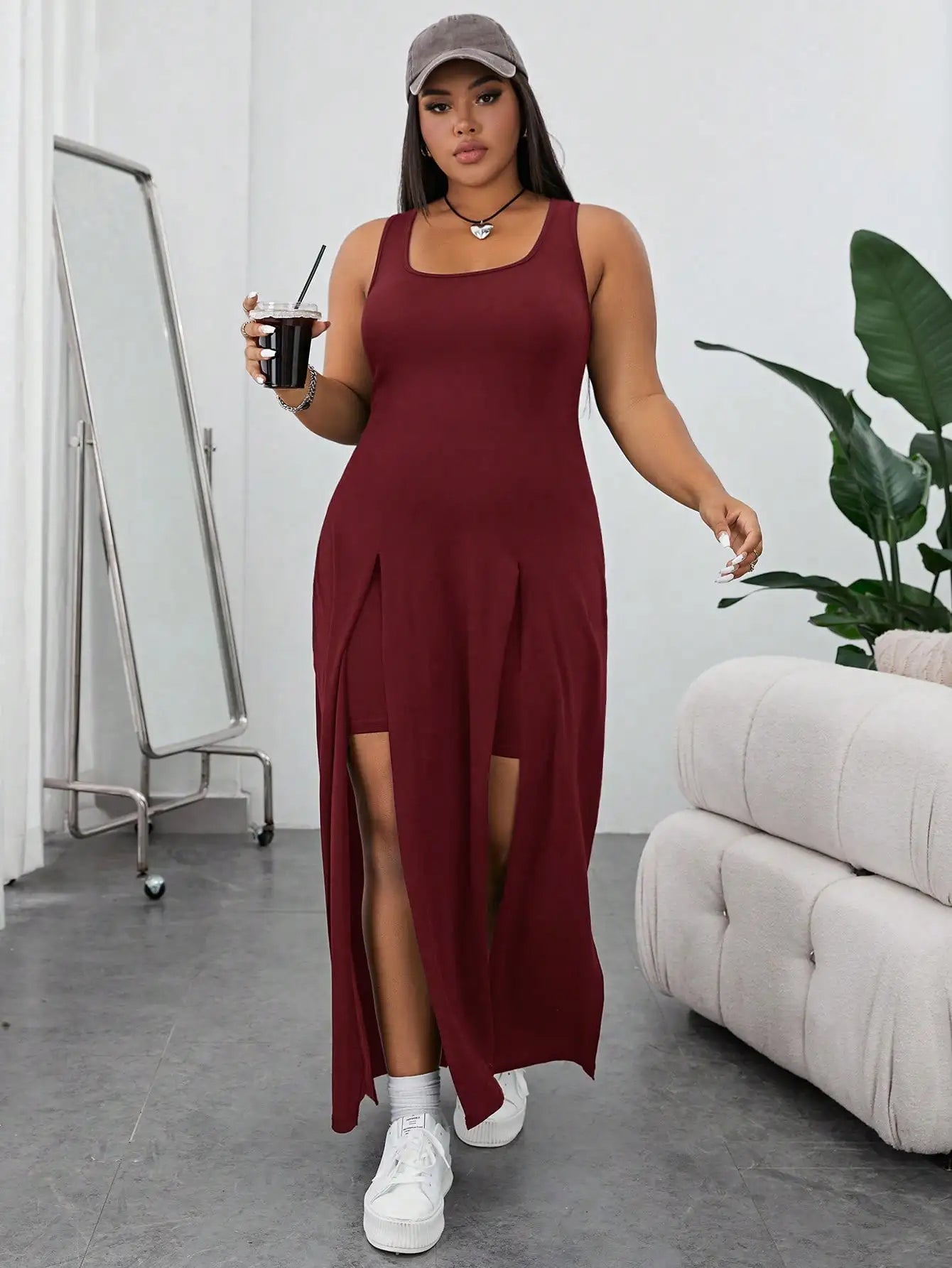 Plus Size Split Thigh Maxi Dress