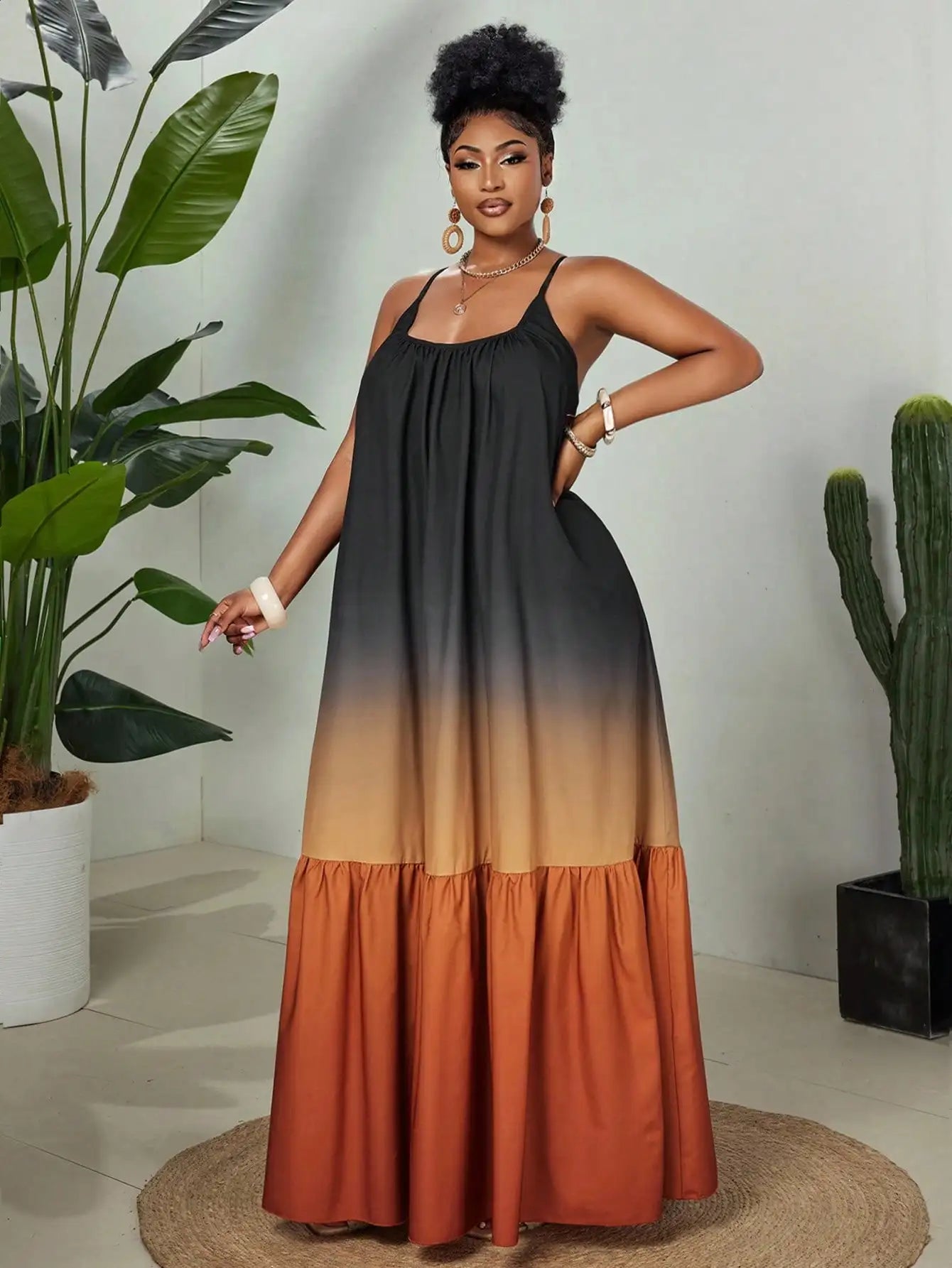 Plus Size Gradient Maxi Dress with Spaghetti Straps