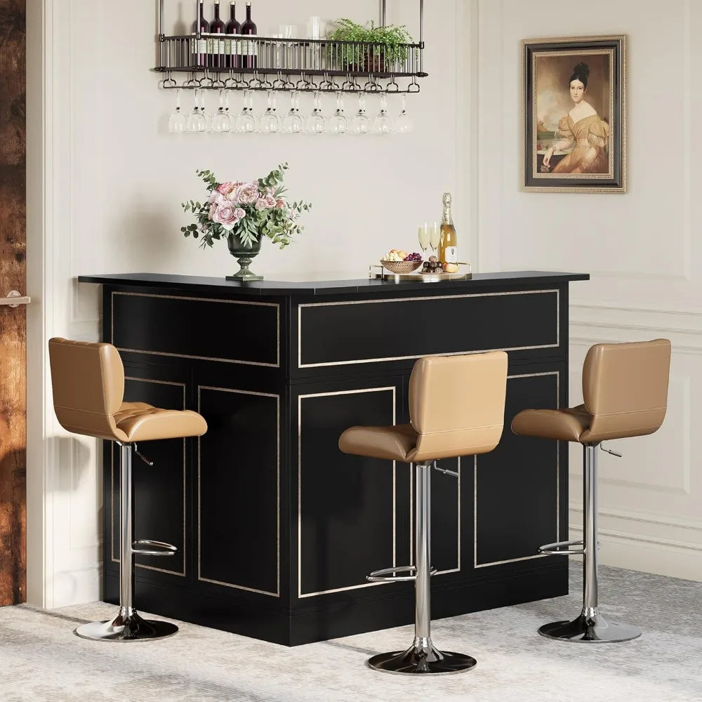 L-Shaped 4-Tier Corner Bar Unit with Stemware Racks