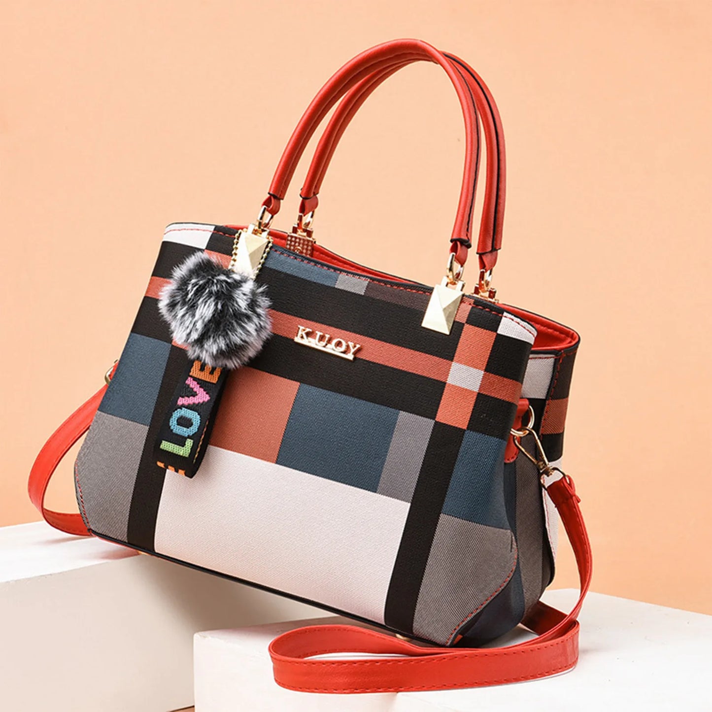 Plaid Pattern Shoulder Tote