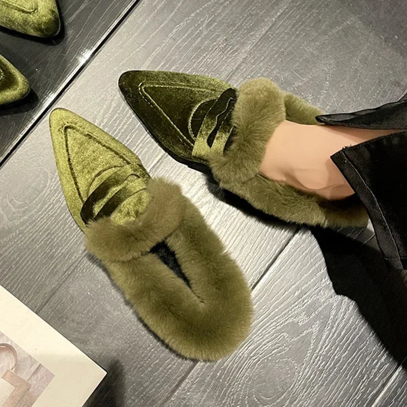 Pointed Toe Suede Plush Ladies Shoes