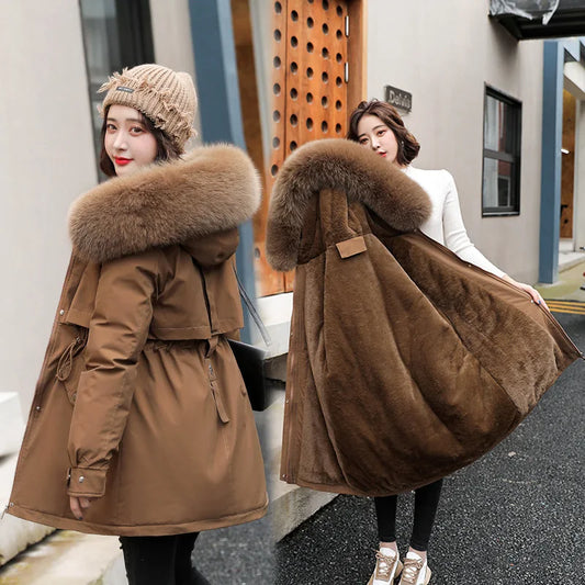 Fashion Long Coat Wool Liner Hooded Parka