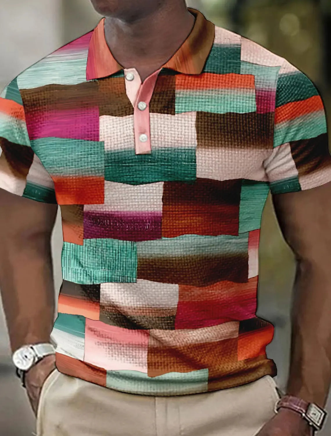 Mens Polo Shirt 3D Printed Geometric Print