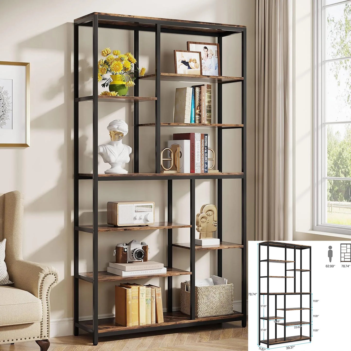 5-Tier Etagere Bookcase, 70.8 inch