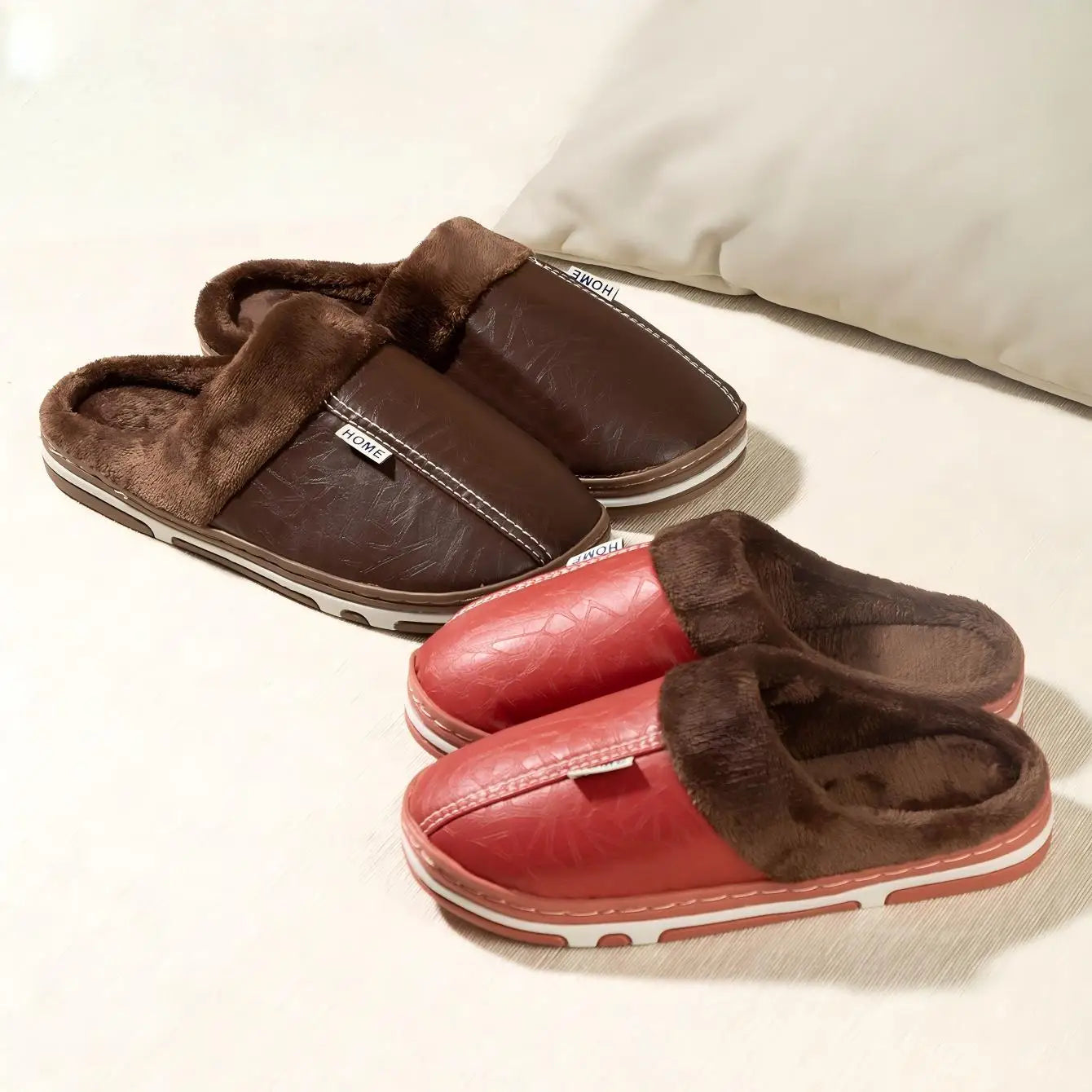 Cotton Slippers Waterproof Upper with Plush Lining