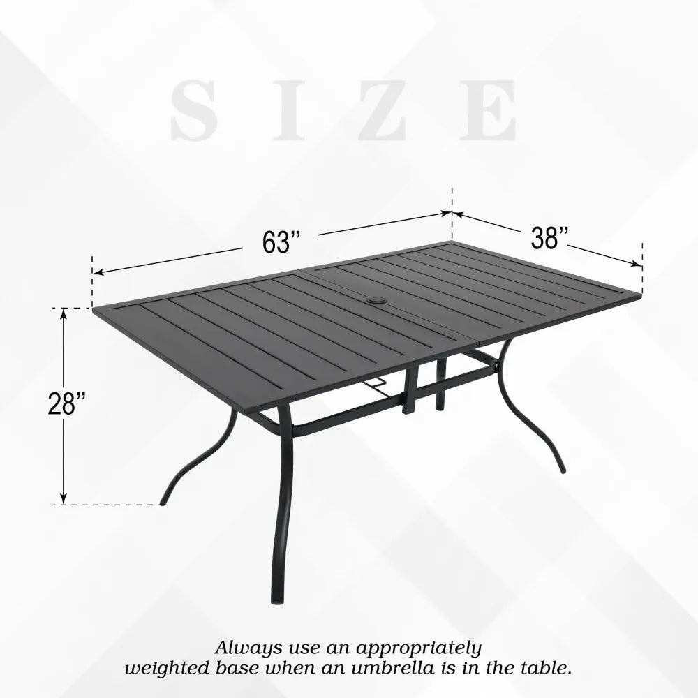 Patio Table Steel Rectangular with Umbrella 63" x 38" x 28" -