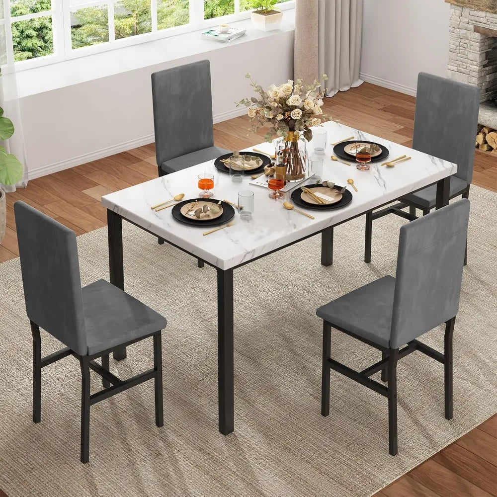 Space Saving Kitchen Table Set Faux Marble Top