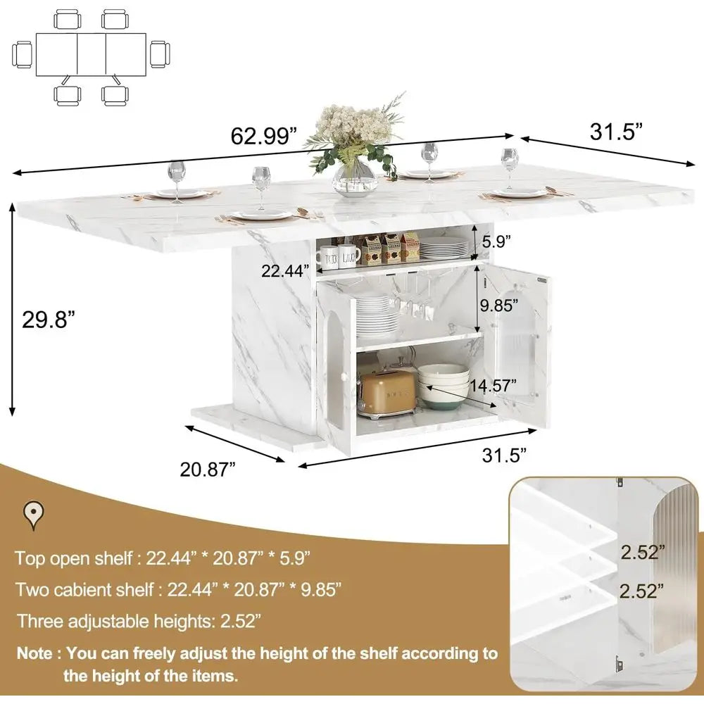 Dining Table for 4-6 with White Marble-Look