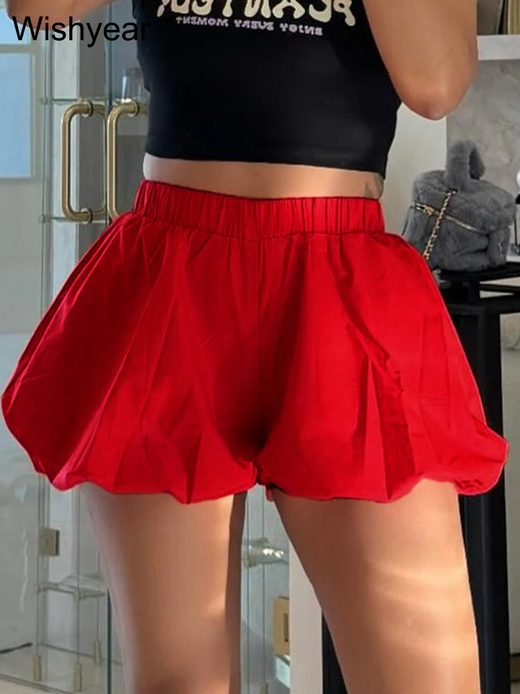 Casual Pleated Double Bubble Baddie Shorts for Women