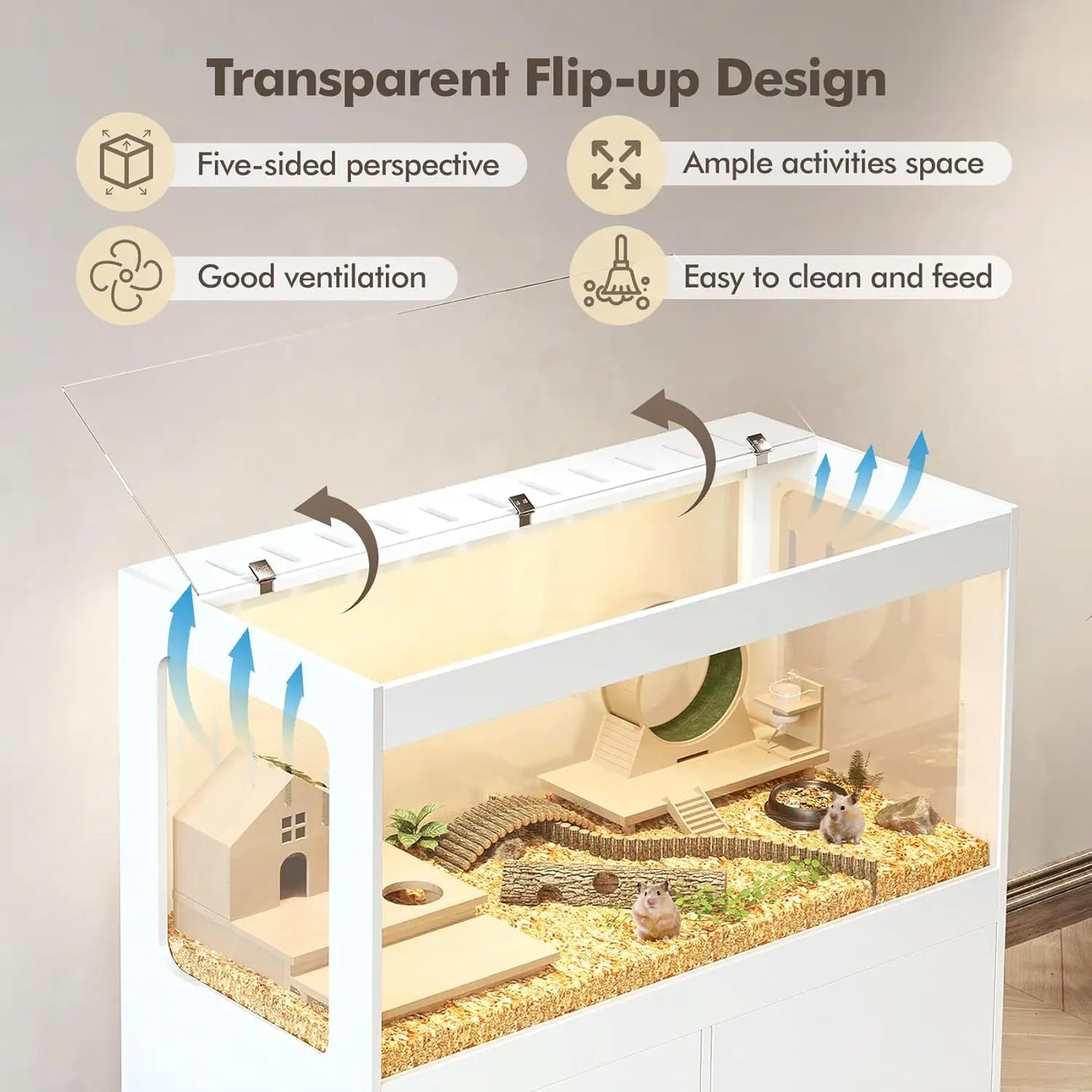 Large Cabinet with Storage and LED Lights Easy 360° View