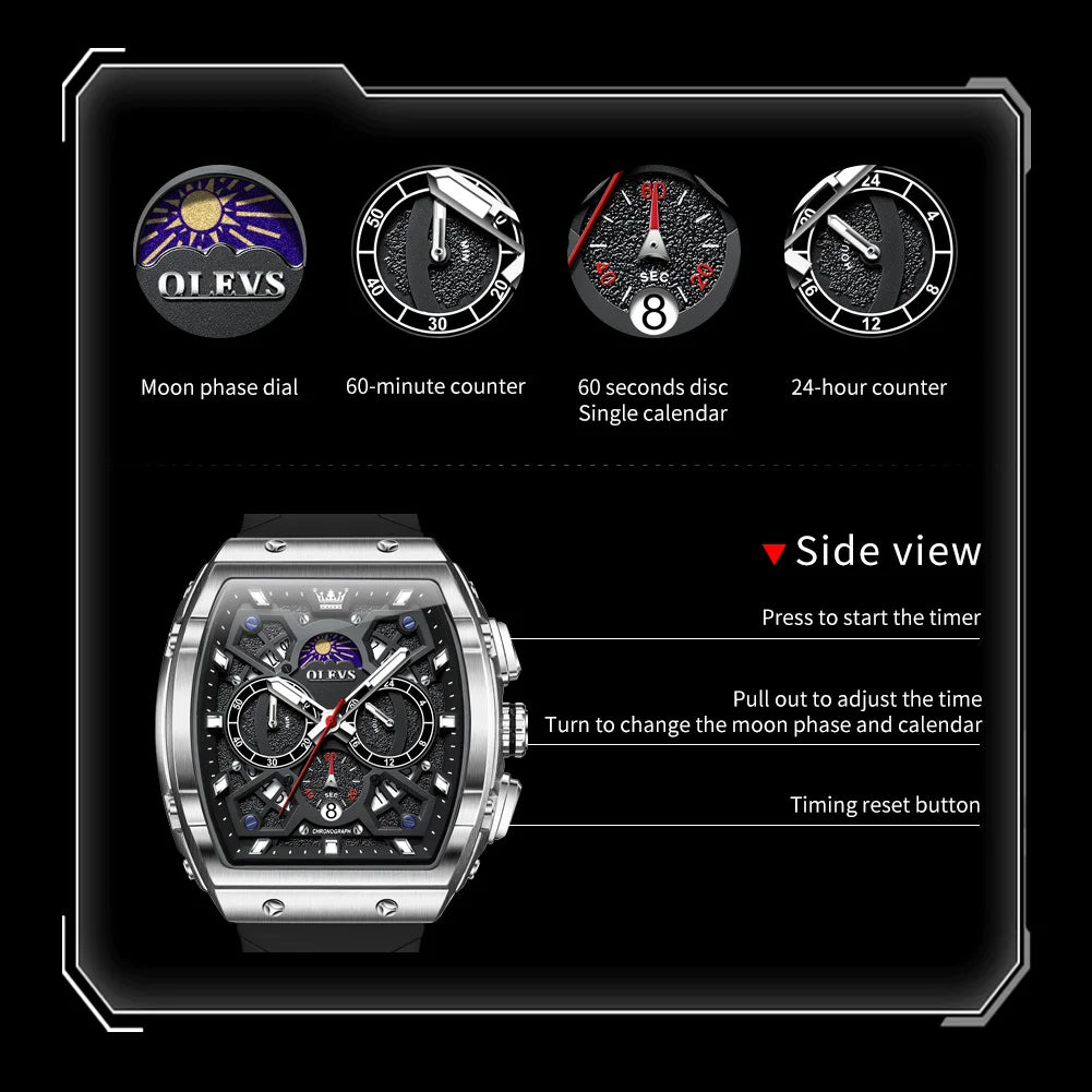 Moon Phase Chronograph Waterproof Quartz Wristwatch