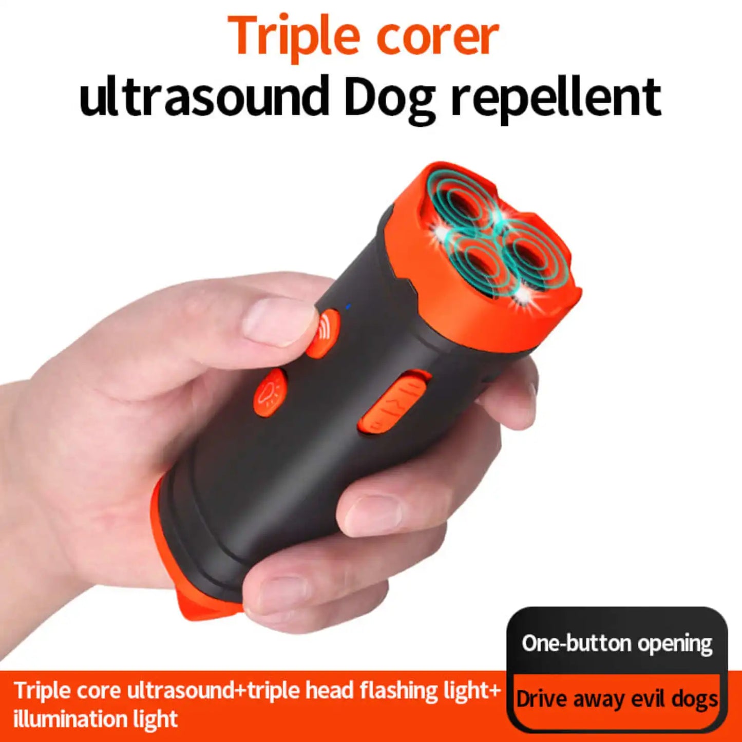 Ultrasonic Dog Repeller with LED Light Tri-core High Power