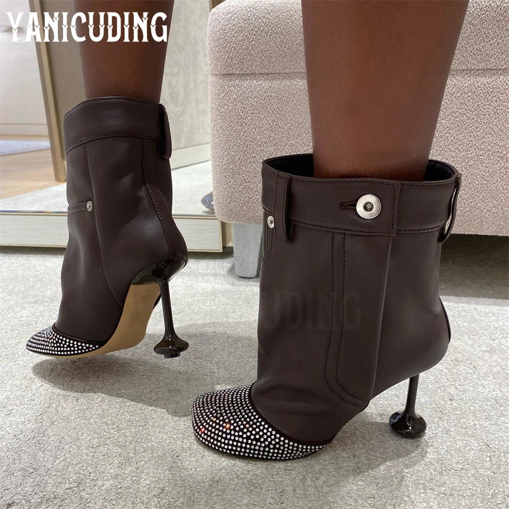 Rhinestone Pocket Novelty Designer Style Strange Heel Ankle Boots