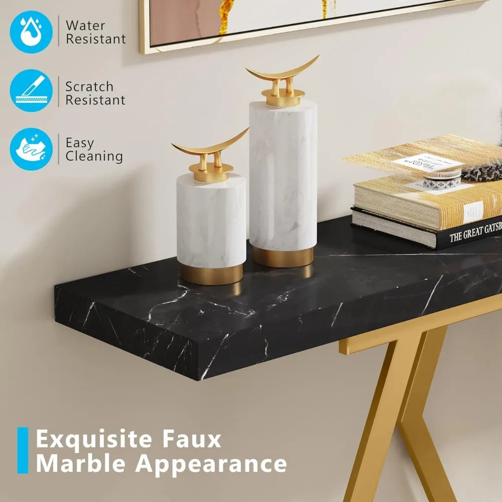 70.9 Inch Extra Long Modern Long Entryway Table with Gold Frame