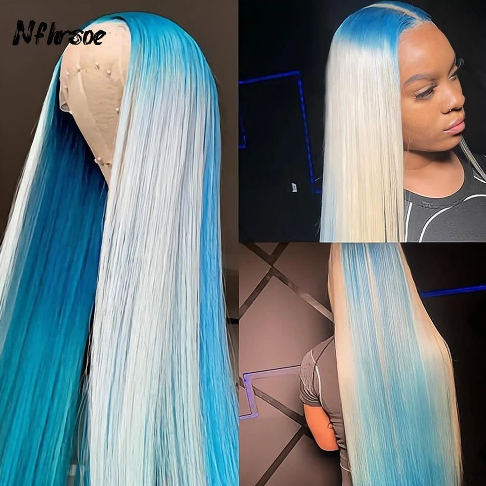 Highlight 13x4 Transparent Blue White Lace Front Human Hair Wig