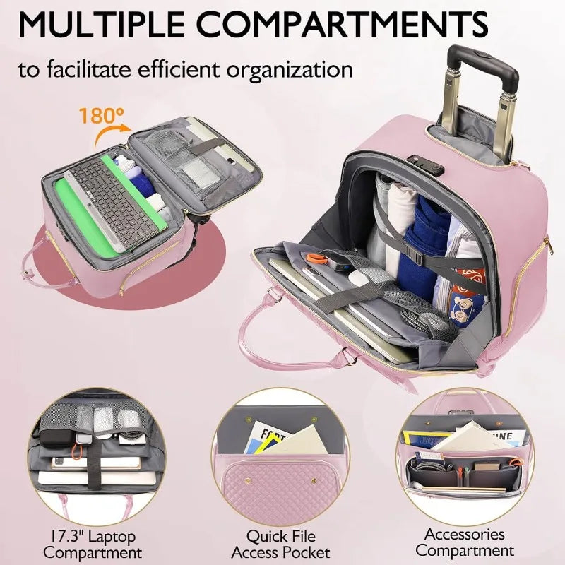 Rolling Laptop Bag with 4 Spinner Wheels and Telescopic Extendable Handle