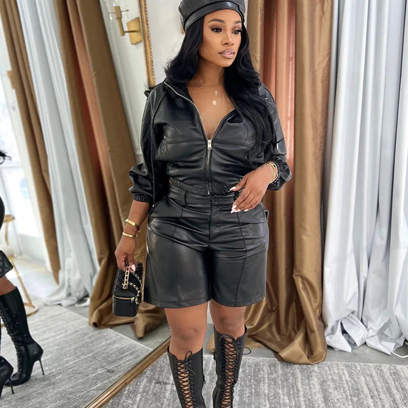 2 Piece Hooded Jacket and Shorts Matching Sets