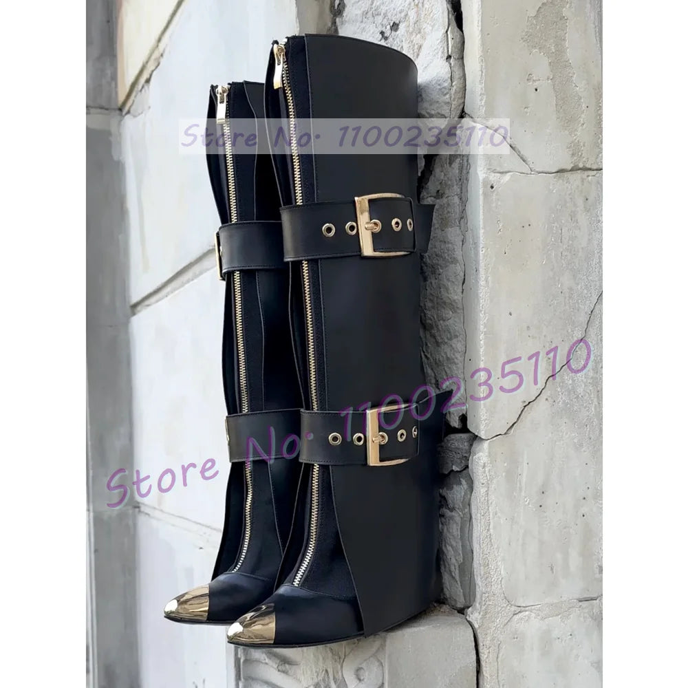 Belt Buckle Strap Fold Over Boots