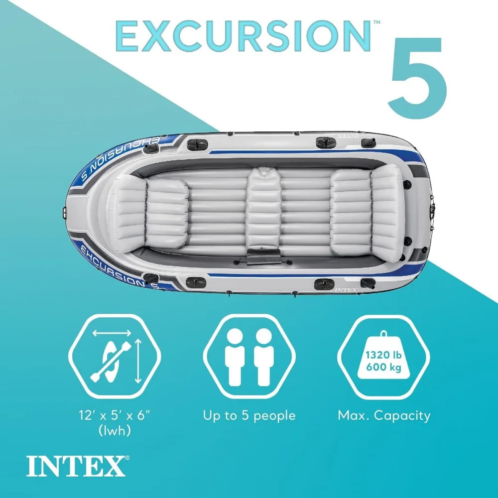 Excursion Inflatable Boat Includes Deluxe 54in Oars and High-Output Pump