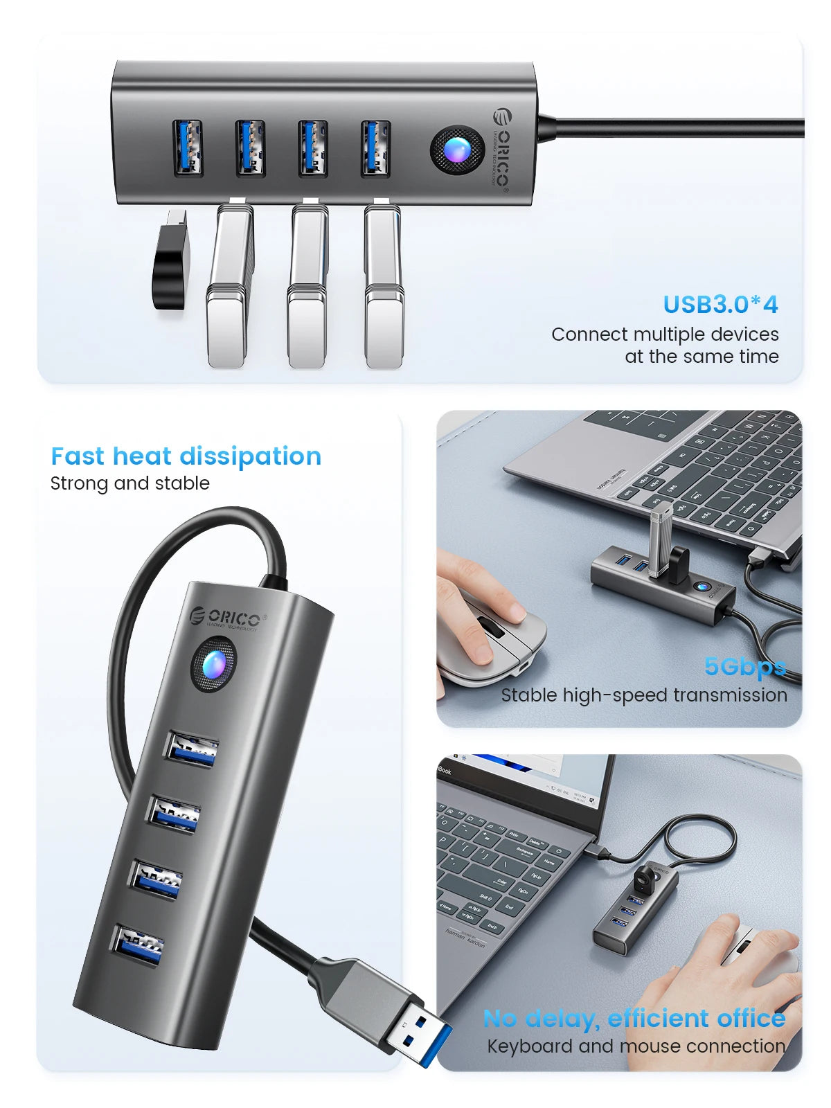 4-Port USB Plug and Play Mini Socket