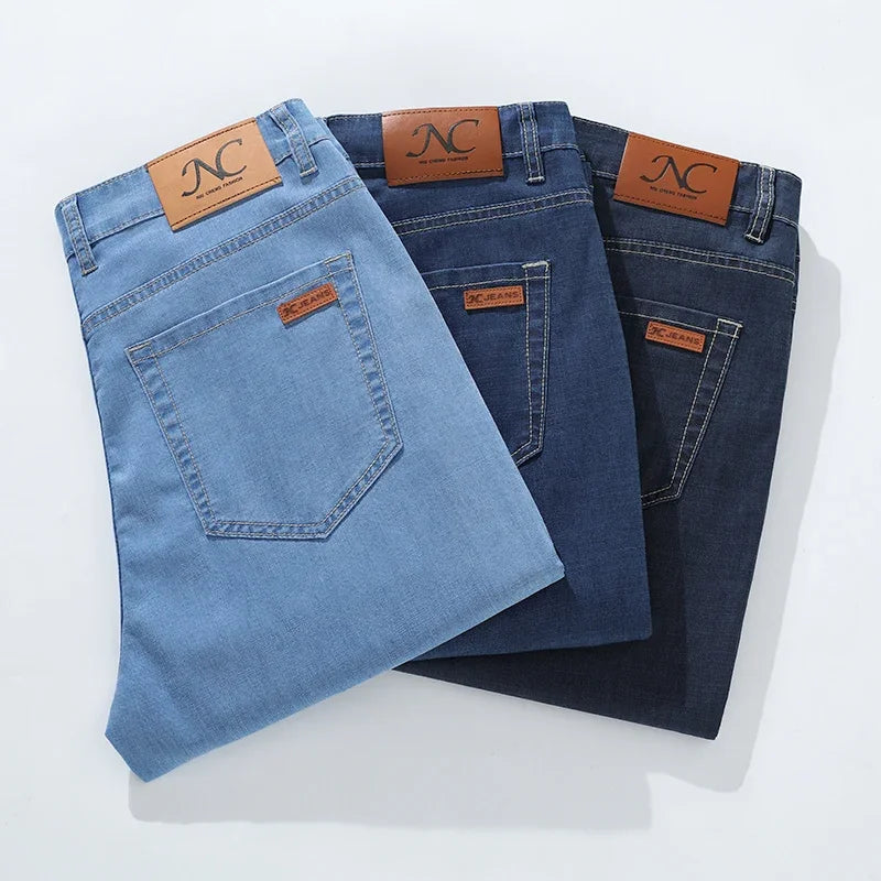 Thin Men's Jeans Shorts Blue Gray Classic Style