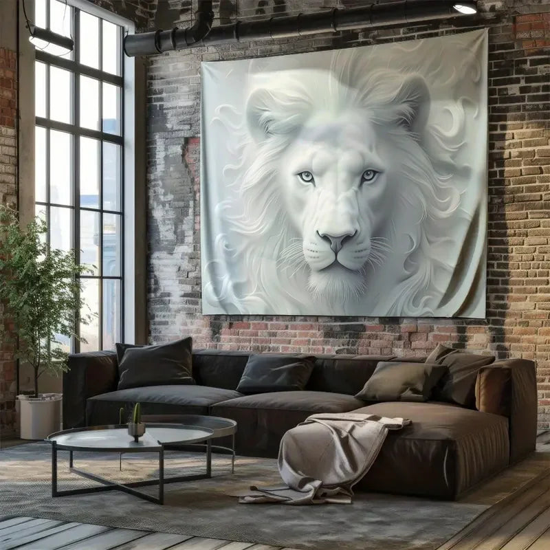"White Lion Art Tapestry Decorative Wall Mural