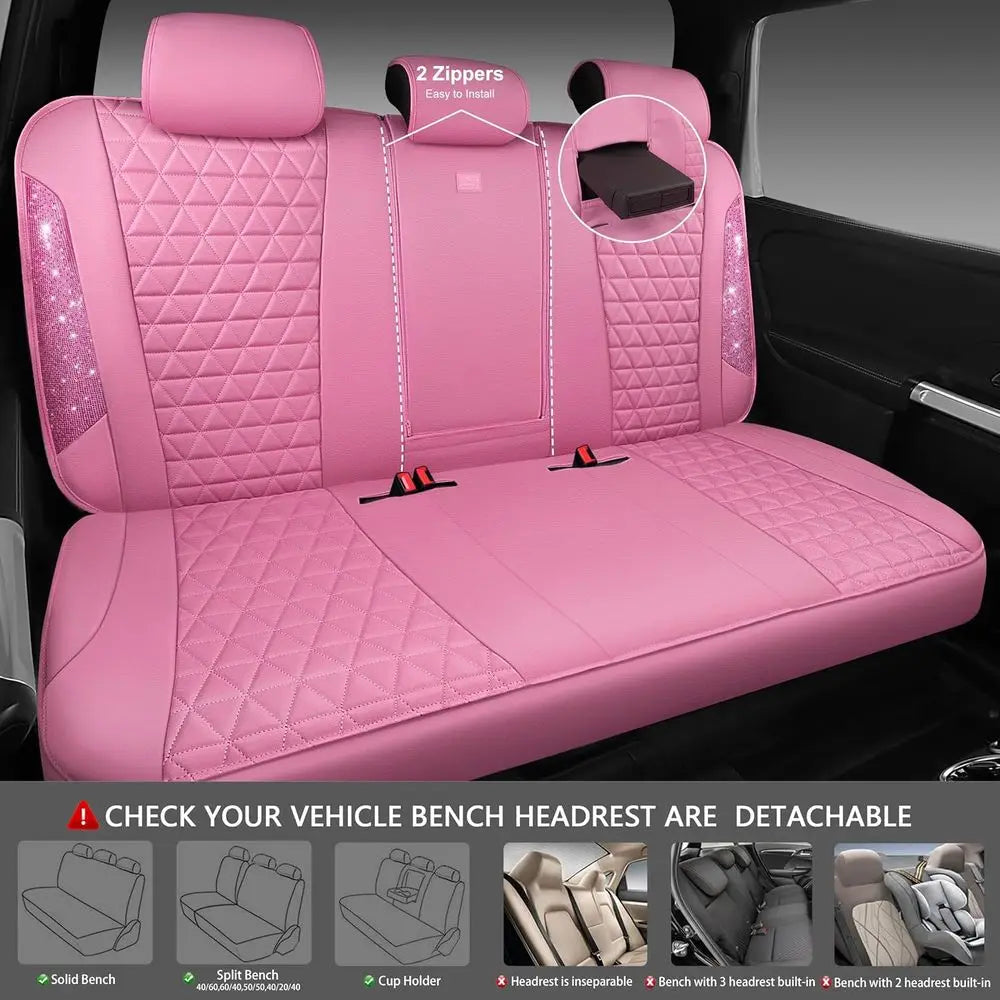 Glittering Pink Diamond Leather Car Seat Covers
