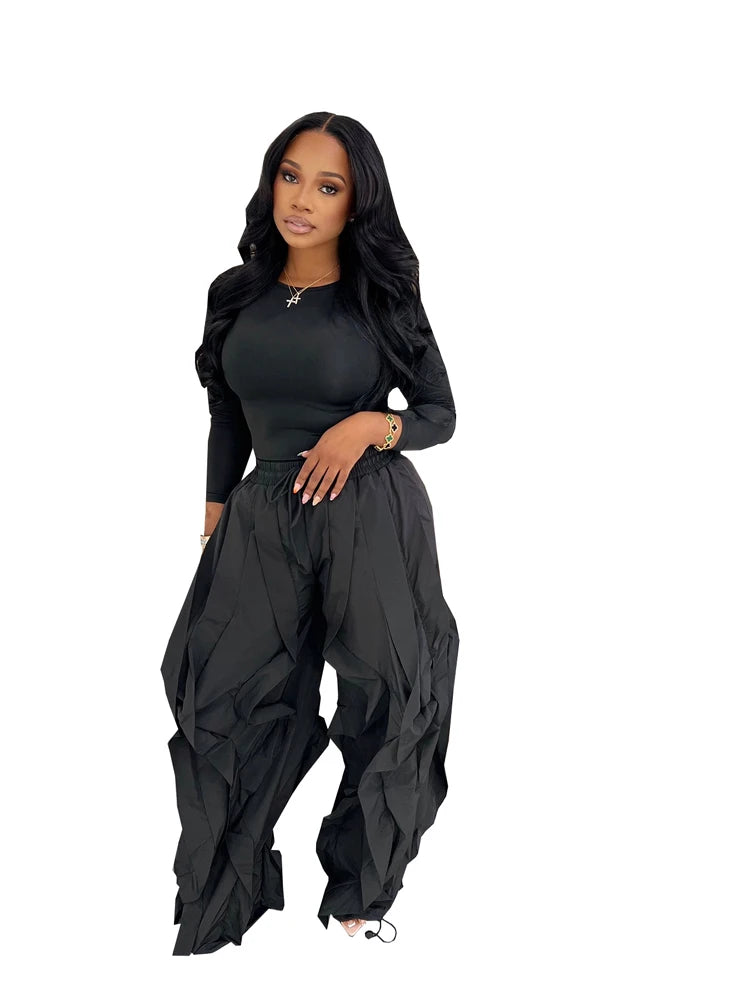 Two Piece Ruffle Drawstring Pants Set