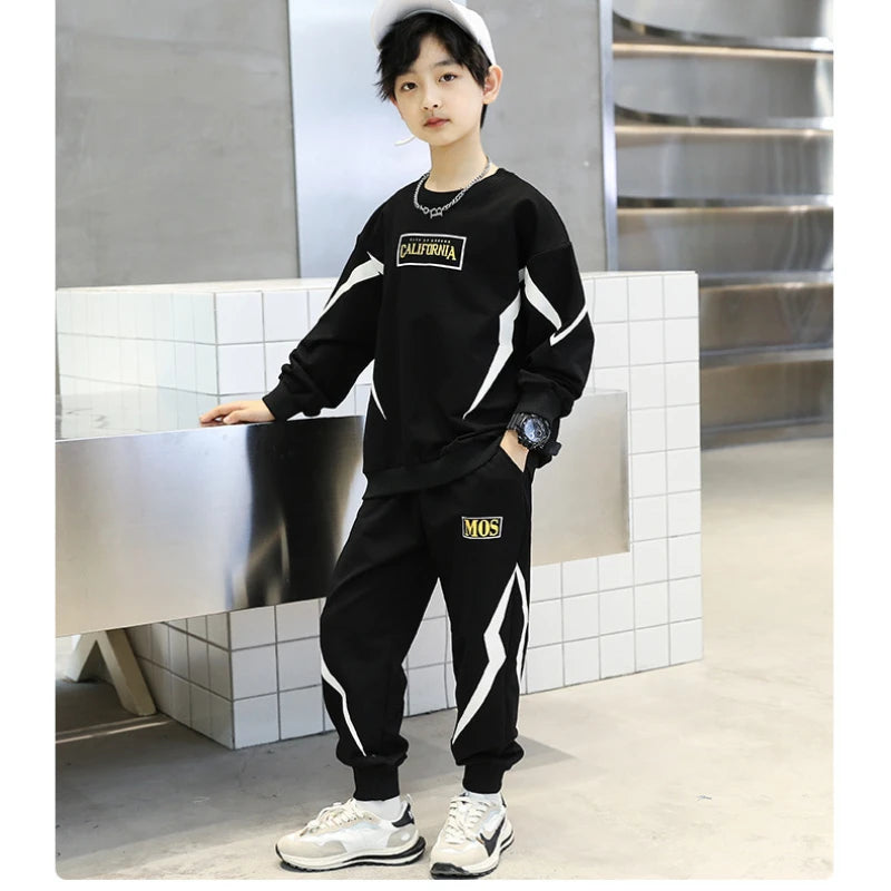 Boys Letter Sweatshirt Pullover 2 Pieces Tracksuit