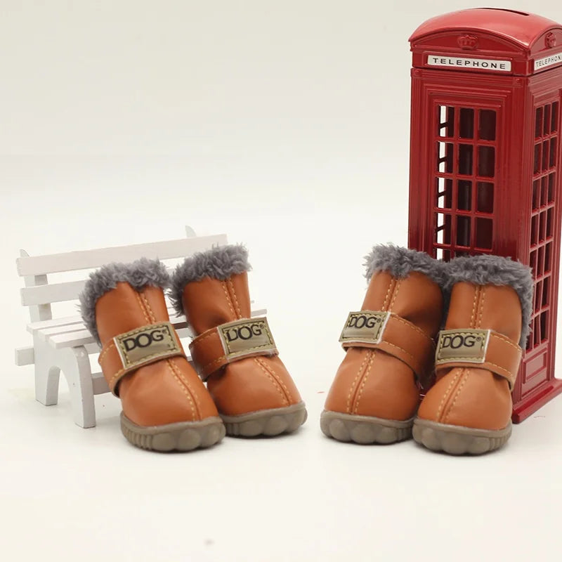 Super Warm Leather 4 Pcs/set Winter Pet Shoes