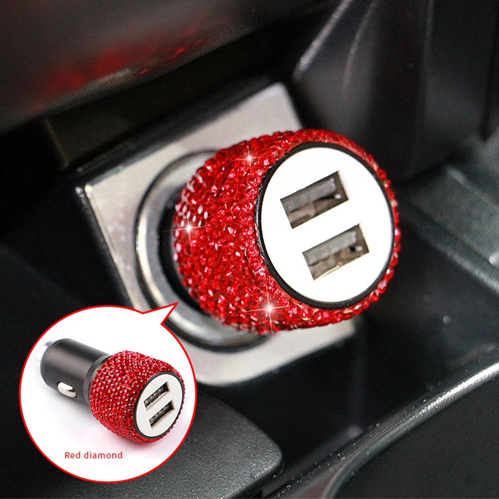 Bling Dual Port Fast Adapter Pink Diamond Accessories for Women