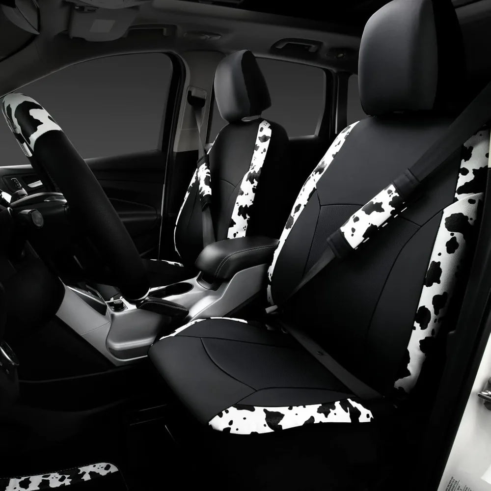 Cow Print Car Accessories Set
