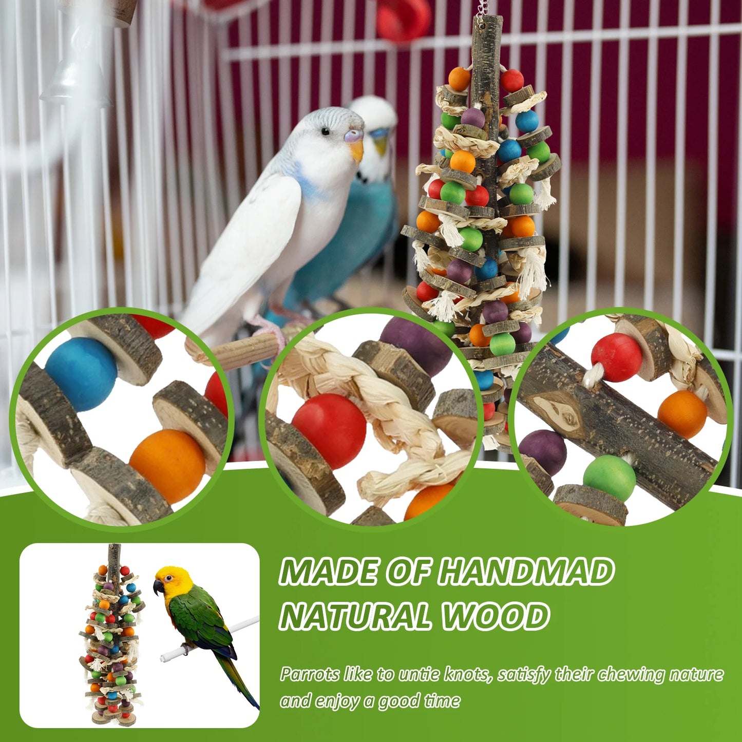 Wooden Parrot Chewing Blocks Tearing Toys