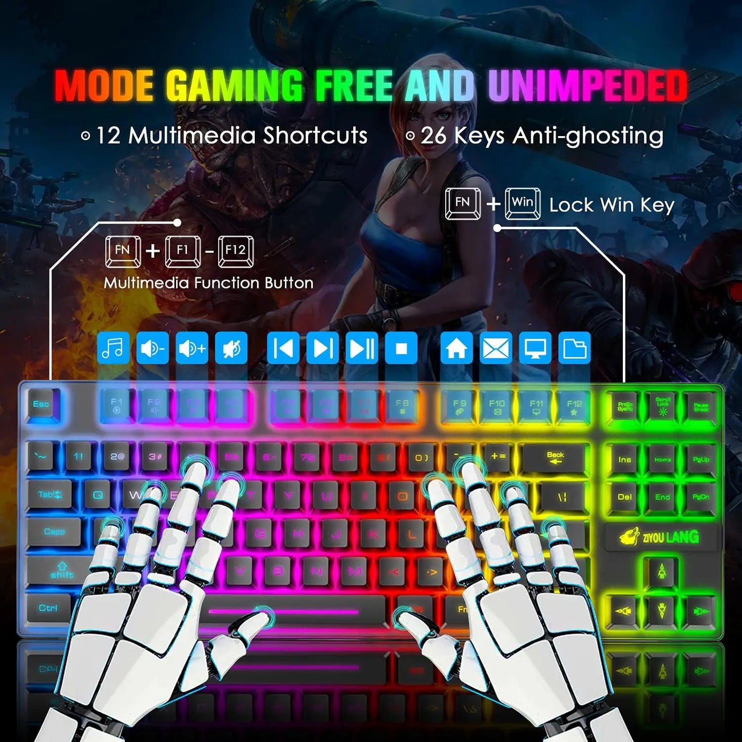 Wireless Gaming Rainbow Keyboard and Mouse Combo