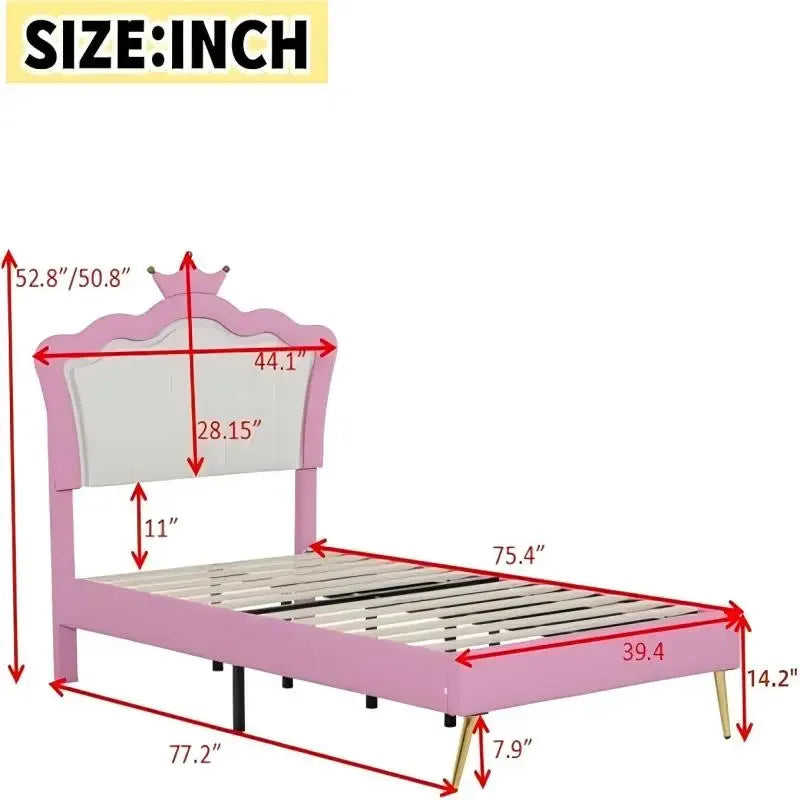 Twin Size Princess Bed with Storage Drawers and LED