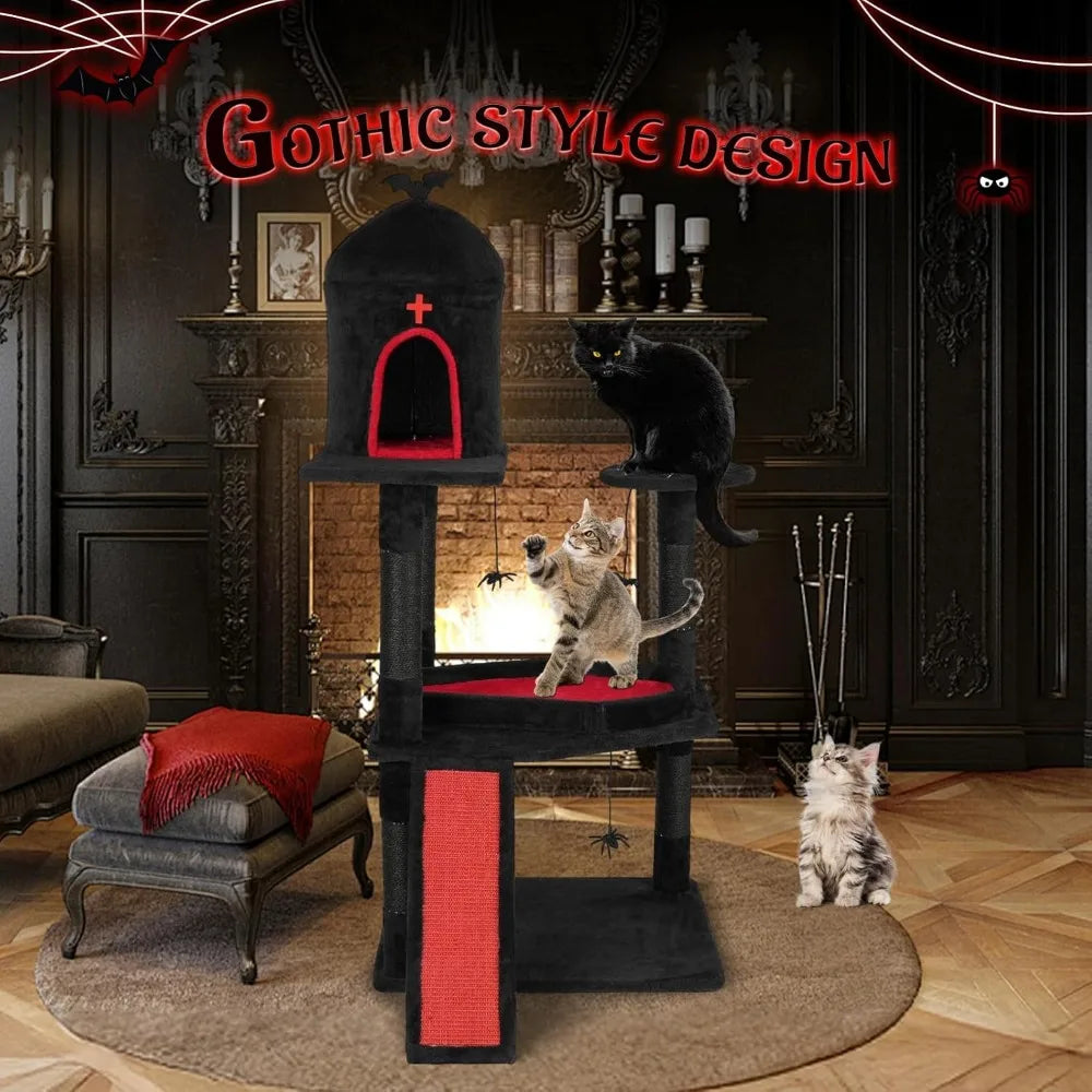 Gothic-Inspired Cat Tree Tower with Scratching Posts