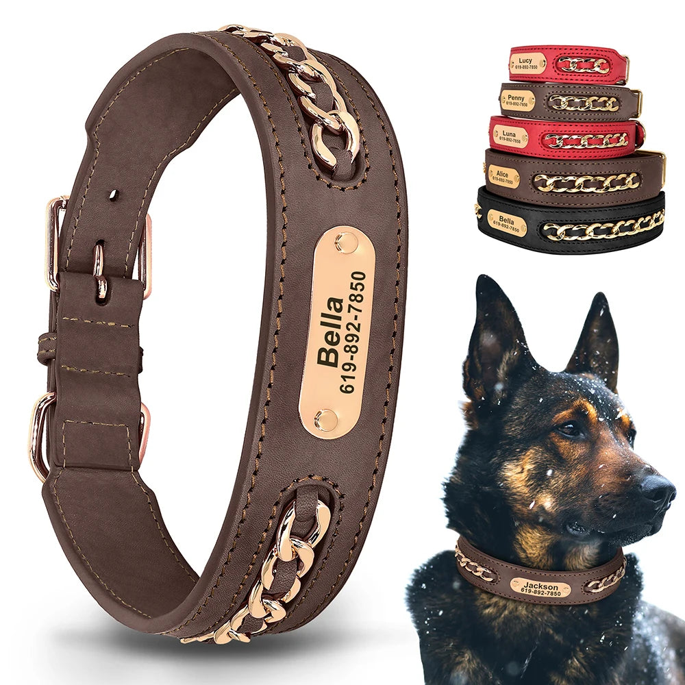 Custom Leather Dog Collar Personalized ID Tag Nameplate