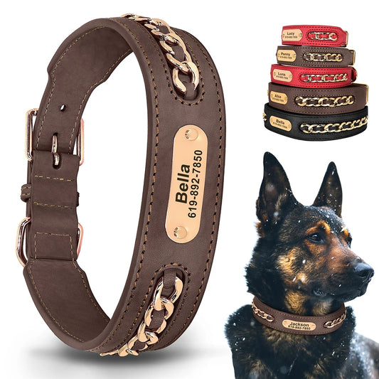 Custom Leather Dog Collar Personalized ID Tag Nameplate
