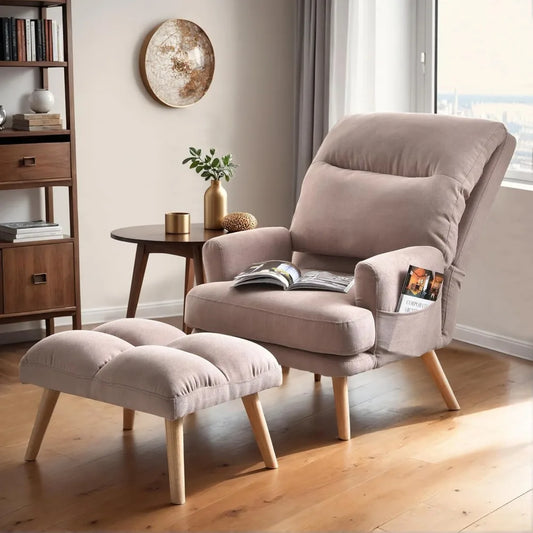 Accent Reading Chair with Footrest and Side Pocket