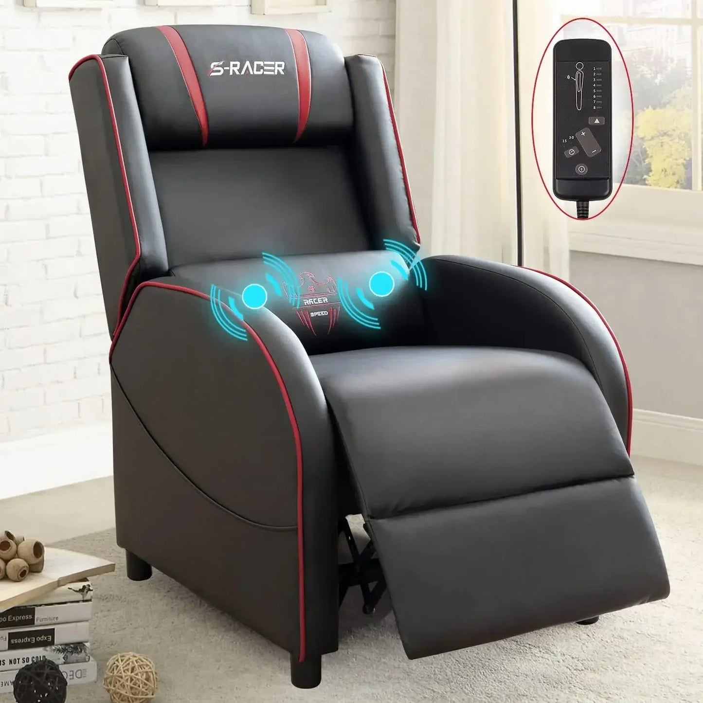 LED Gaming Massage Recliner Chair Racing Style