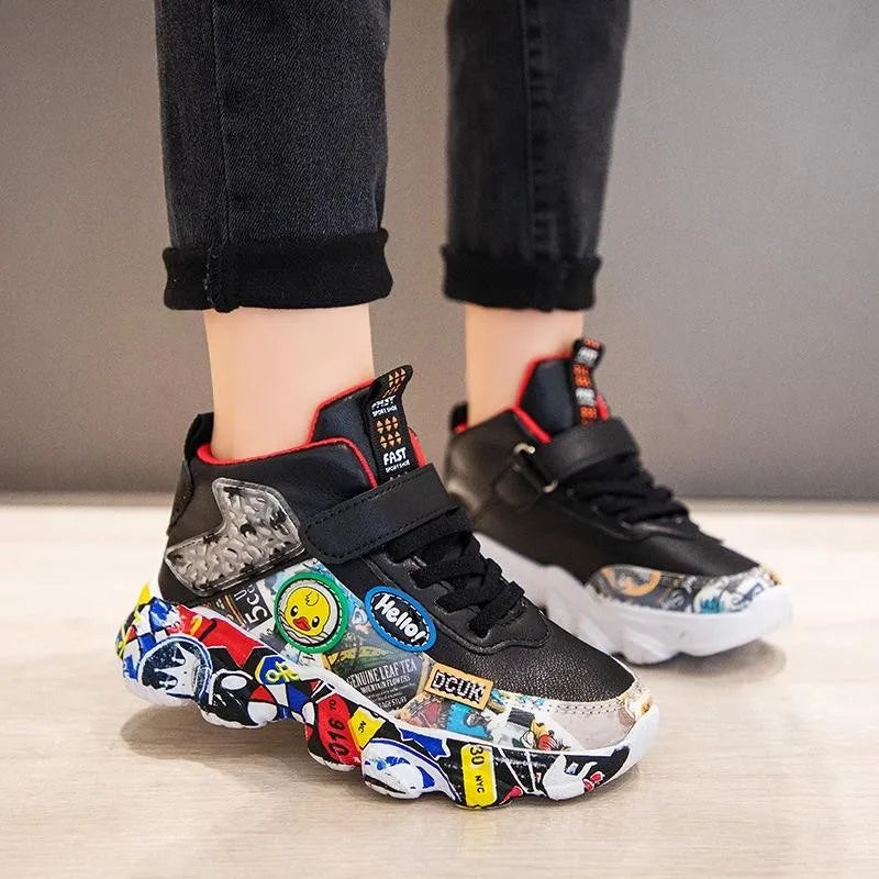 Size 26-36 Children Sports Sneakers Cartoon Graffiti Pattern