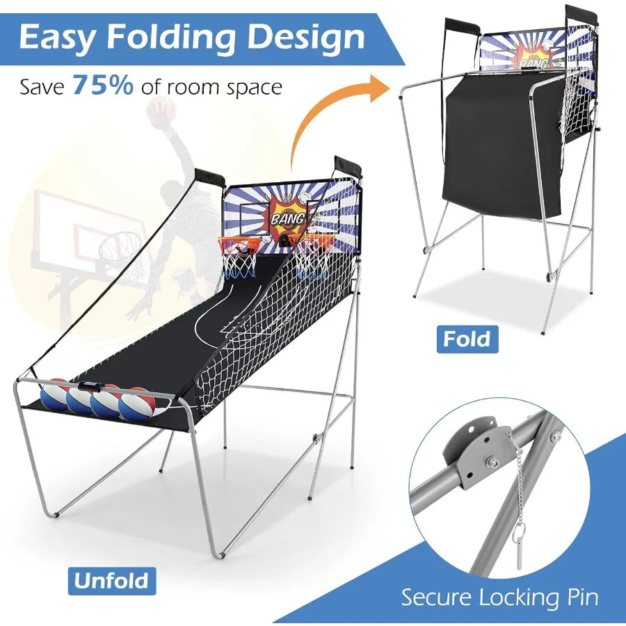 Foldable Dual Shot Basketball Arcade Game with LCD Scoreboard