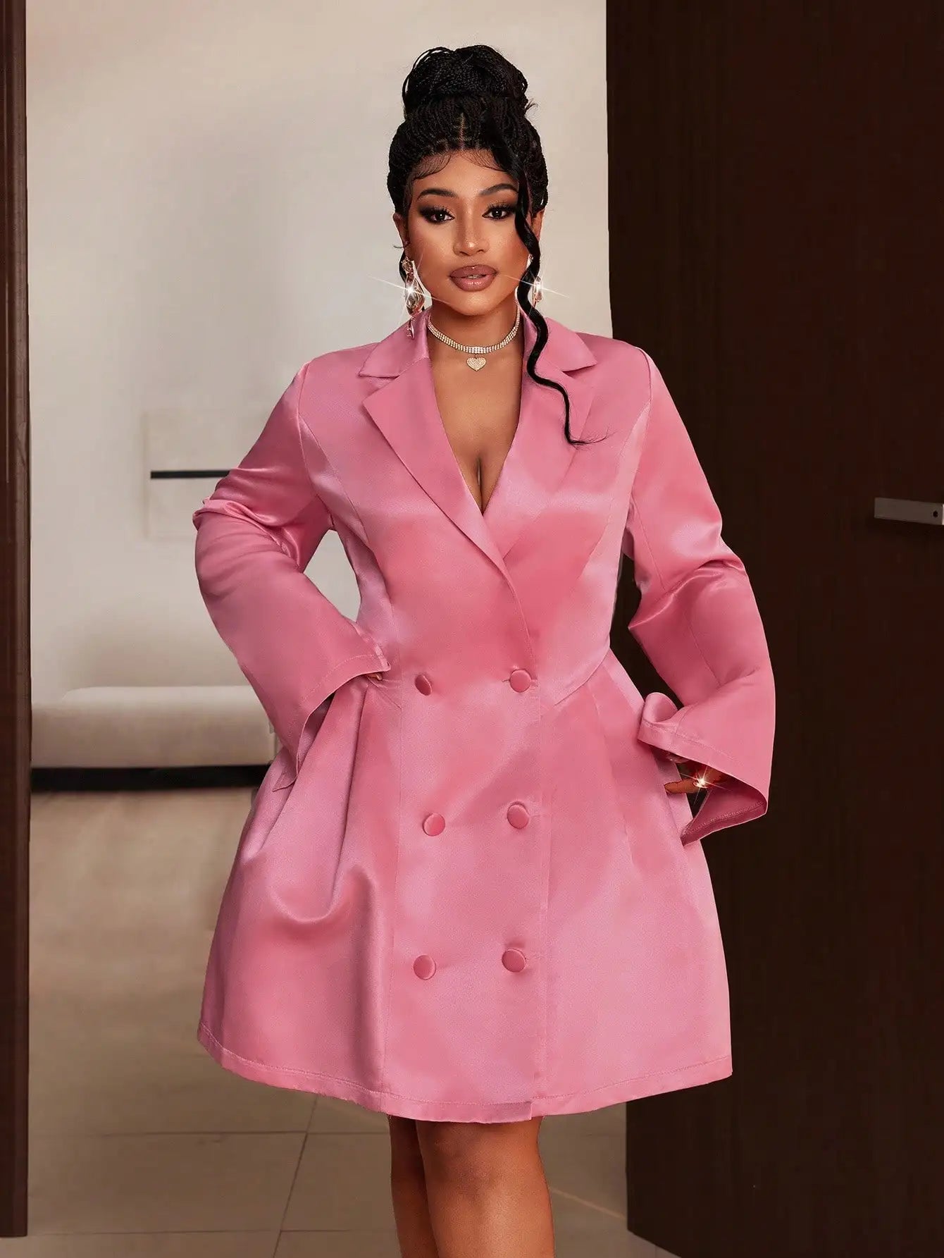 Plus Size Satin Double Breasted Blazer