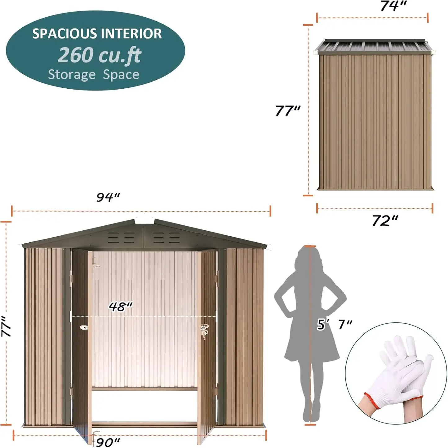 8x6 FT Outdoor Storage Shed, Waterproof Storage