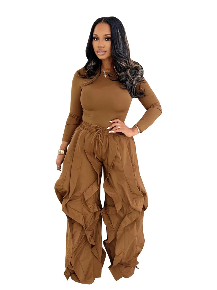 Two Piece Ruffle Drawstring Pants Set