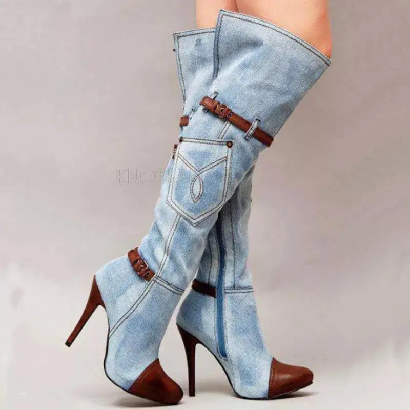 New denim boots with high heels