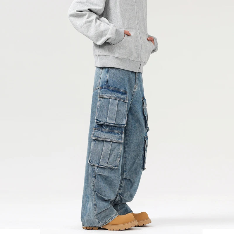 Men's Baggy Jeans Blue Wide Legs Denim Oversize Cargo